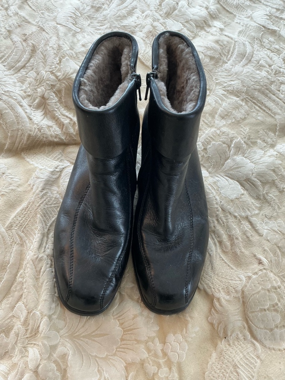Women’s black leather Rieker heeled boots (7)